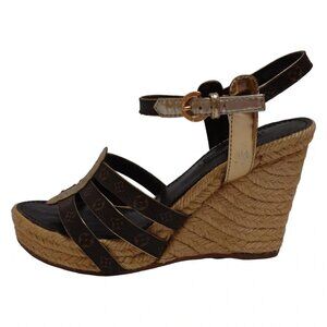 LOUIS VUITTON - Dark Brown Gold Beige Women's Sandals Leather 172-081625